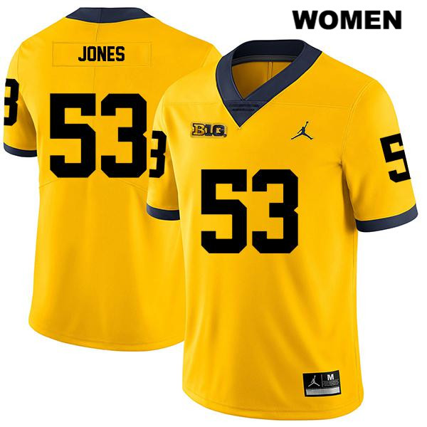 Women's NCAA Michigan Wolverines Trente Jones #53 Yellow Jordan Brand Authentic Stitched Legend Football College Jersey EC25W55HJ